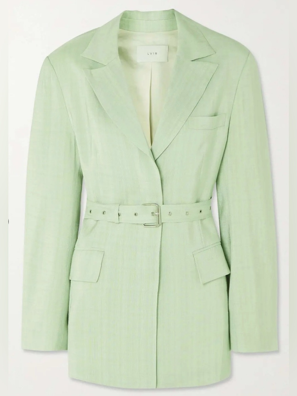 LVIR Belted Woven Blazer $505 Retail Size L Green Mint